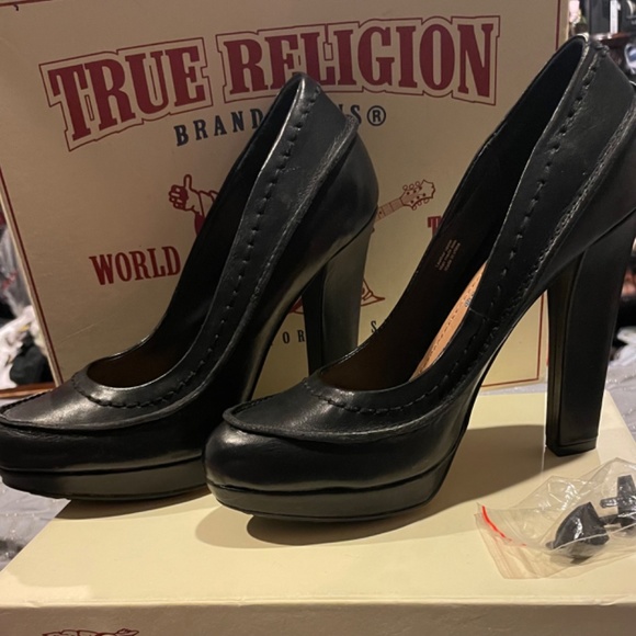 Brand new true religion black leather platform heels - Picture 6 of 7
